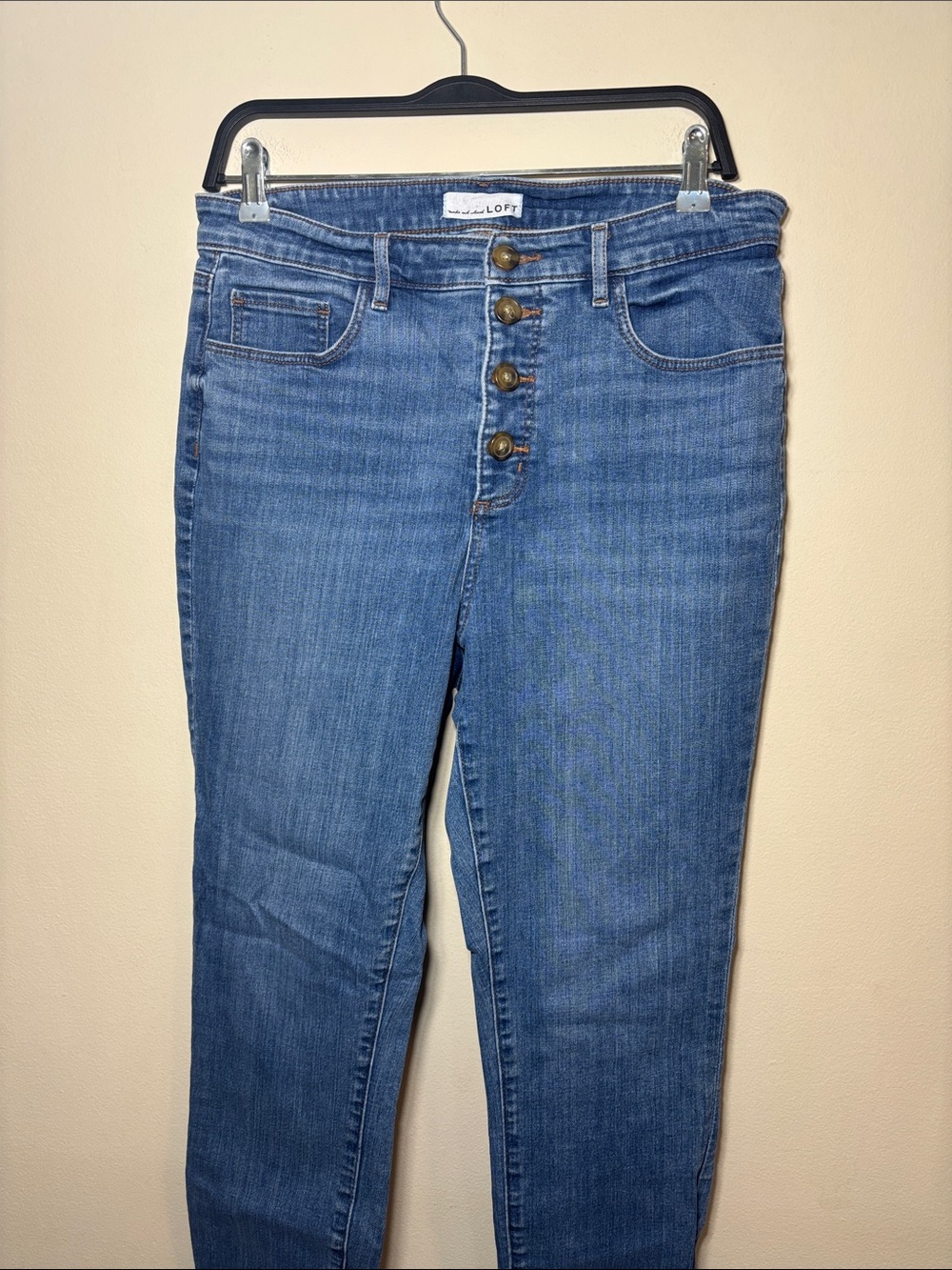 LOFT High-Rise Button-Fly Medium Blue Jeans